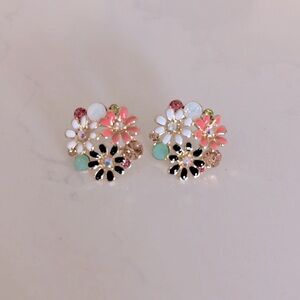 Flower earrings stud on gold elegant colors 2 for 25